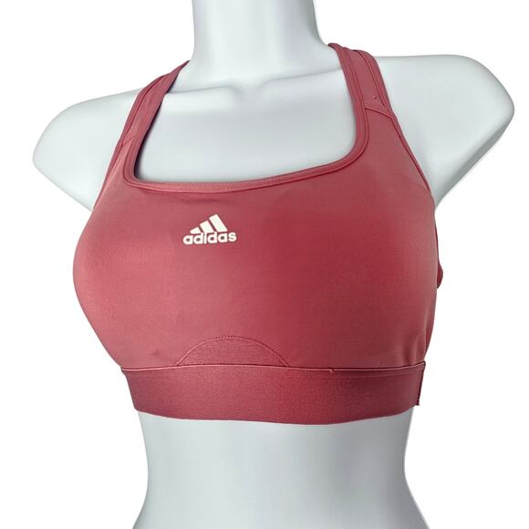 Adidas Sports Bra Pink Mauve Racerback Medium Support Logo Activewear M - Picture 1 of 7